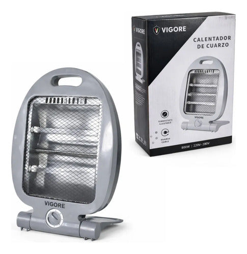 Estufa Electrica Cuarzo Calefactor Portatil Termostato 800w Gris