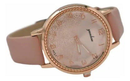 Reloj De Pulsera Femenino Brillos Elegante Mujer Analógico Beige