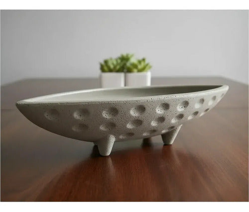 Adorno Decorativo Centro Mesa Plástico 31x11.5cm Moderno Gris