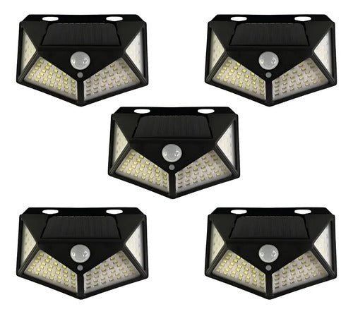 Set X5 Aplique Solar Pared Foco Led Sensor De Movimiento Negro