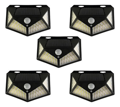 Set X5 Aplique Solar Pared Foco Led Sensor De Movimiento Negro