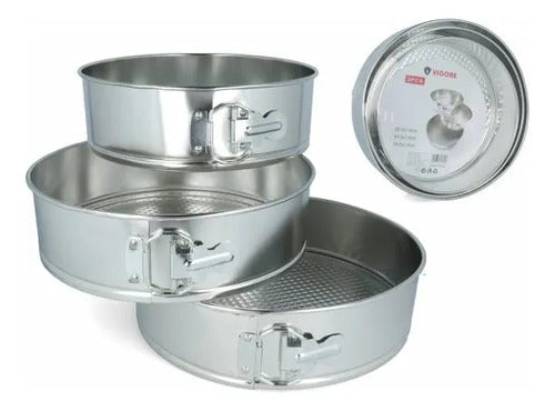 Set Moldes Desmontables Repostería Pack X3 Piezas Torta Plateado