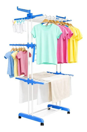 Tender Plegable 3 Niveles Brazos Extensibles Ruedas Piso Azul