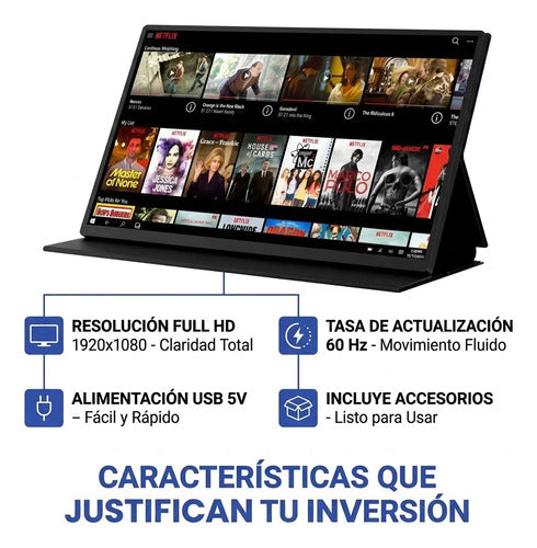 Monitor Portatil 18.5 Pulgadas Full Hd 1080p 60hz Usb Pc Negro