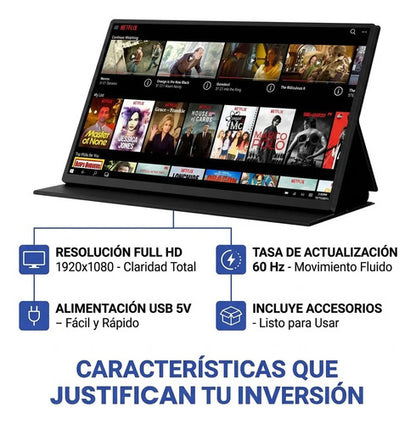 Monitor Portatil 18.5 Pulgadas Full Hd 1080p 60hz Usb Pc Negro