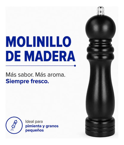 Molinillo Manual Madera Especias 21cm Pimienta Granos Negro