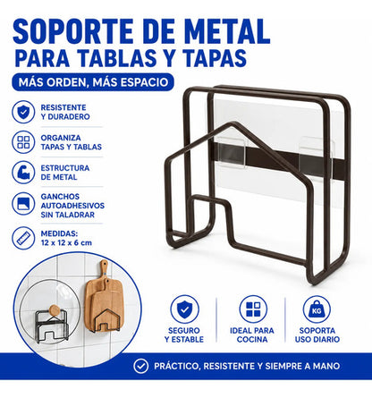 Soporte Metal Tablas Tapas Cocina Ganchos Organizador 12cm Marrón