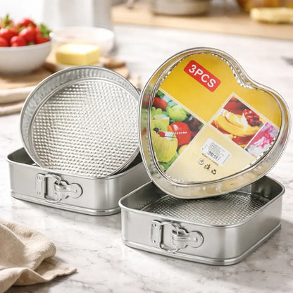 Molde Tortera Desmontable Reposteria Pack X3 Antiadherente Plateado