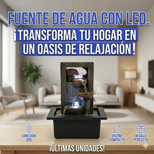 Fuente Agua Decorativa Zen Led Cascada Usb Interior 17x11x9 Negro