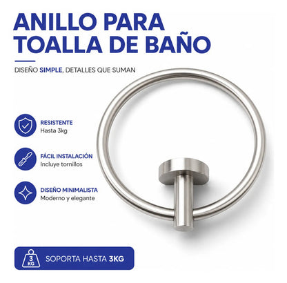 Toallero Soporte Aro Anillo Porta Toalla Baño 16,5cm Pared Plateado