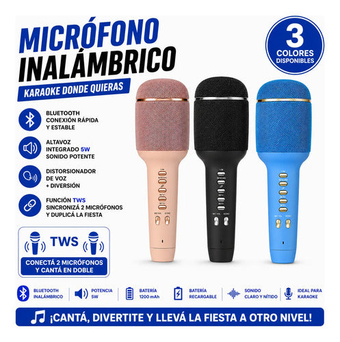 Micrófono Karaoke Inalámbrico Bluetooth Altavoz 5w Tws Azul