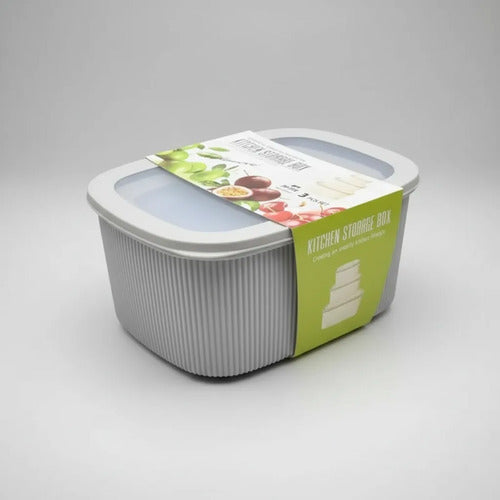 Set Recipientes Cocina Tapa Plasticos 3l 2l 1l Pack X3 Gris