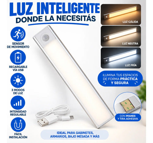 Lámpara Led Recargable 30cm Sensor Movimiento Usb