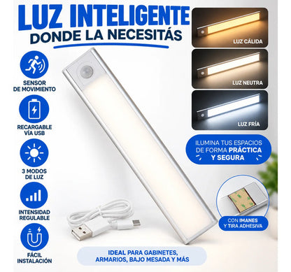Lámpara Led Recargable 30cm Sensor Movimiento Usb
