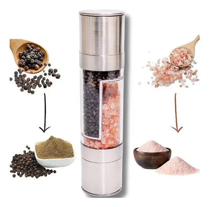 Molinillo Pimentero Sal Doble Acero Inoxidable Ajustable Plateado