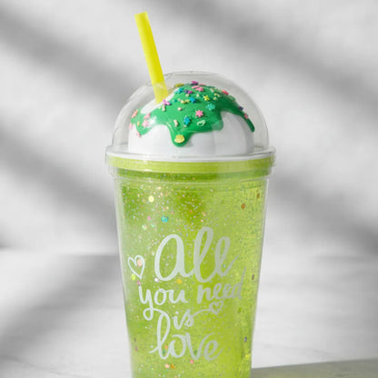 Vaso Acrílico Doble Pared Sorbito 450ml Helado Tapa Verde