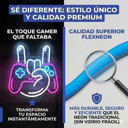 Letrero Cartel Neon Luminoso Gamer Mano Con Gamepad Usb Dimm Blanco