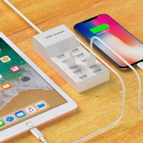 Zapatilla Cargador Usb Y Tipo C 10 Puertos Con Carga Rapida Blanco