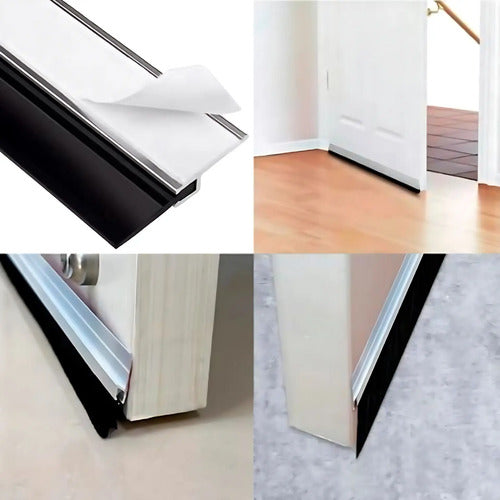 X2 Burlete Zocalo Puerta Casa Tope Proteccion Insectos Plateado Con Negro Liso