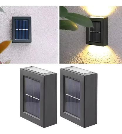 Set X2 Foco Solar Led Pared Aplique Exterior Lampara Spot Negro