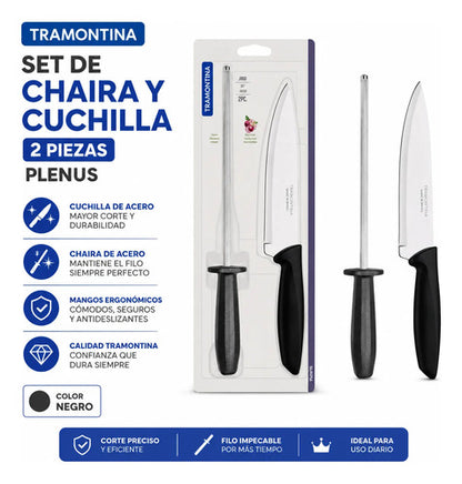 Set Cuchilla Chaira Afiladora Cocina Pack X2 Piezas Cocina Negro