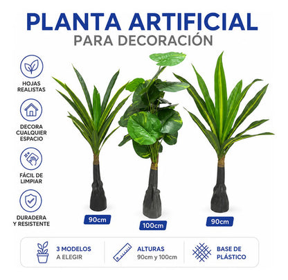 Planta Artificial Decorativa Interior Hojas Base Plastica Verde Lima 90cm