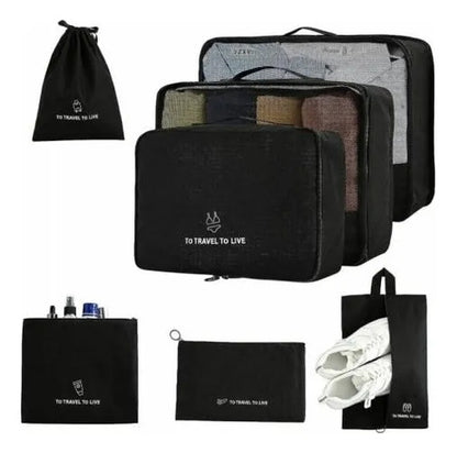 Set Pack Organizadores Viaje 7 Piezas Valija Ropa Bolsas Negro