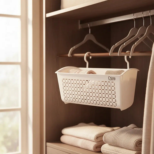 Canasto Organizador Colgante Plástico Ganchos 29cm Blanco