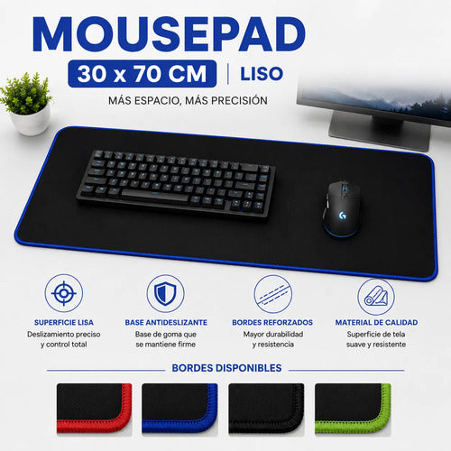 Mousepad Gamer Xl Base Goma Antideslizante Alfombrilla Tela Verde Liso