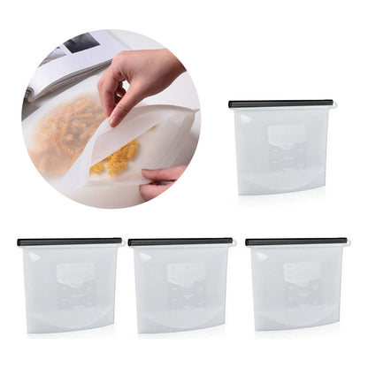 X4 Bolsa Reutilizable De Silicona Hermetica Alimentos 1000ml