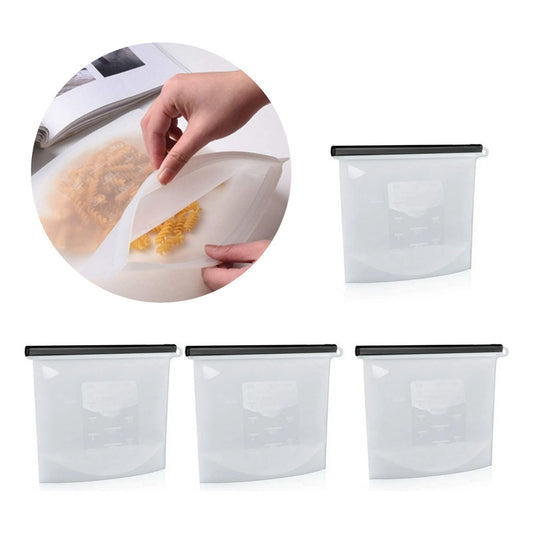 X4 Bolsa Reutilizable De Silicona Hermetica Alimentos 1000ml