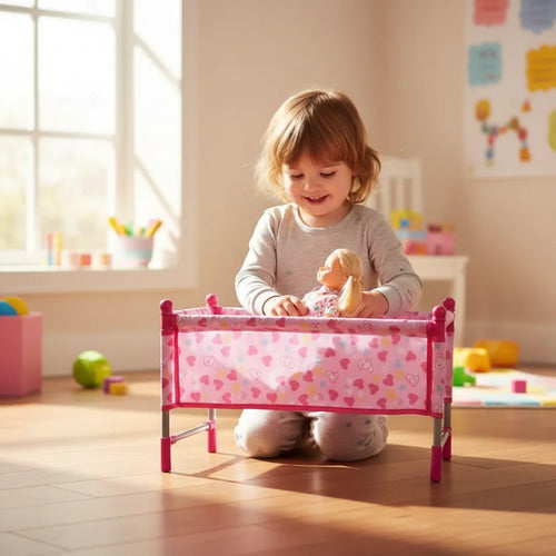 Set 3 En 1 Cuna Silla Alta Mecedora Para Muñecas Plegable Rosa