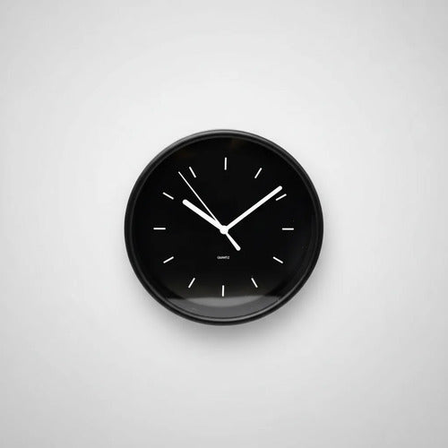 Reloj De Pared Redondo Analógico 19cm Moderno Decorativo Negro