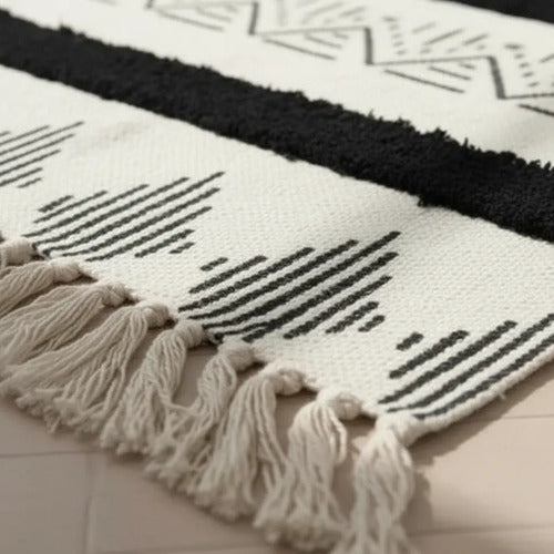 Alfombra Bohemia Decorativa Algodón Flecos Geométrica 140cm 140 M 60 M Aleatorio