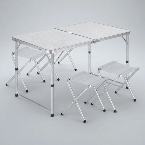 Mesa Plegable Camping Bancos Aluminio Portátil 120x60cm Blanco