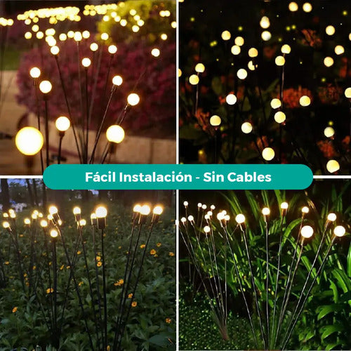 Estaca Luz Solar Ramo 12 Leds Bombillas Jardin Exterior X2 Negro