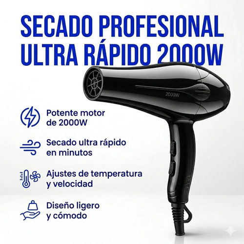 Secador Pelo Profesional 2000w Boma Bm 8806 Difusor Boquilla Negro