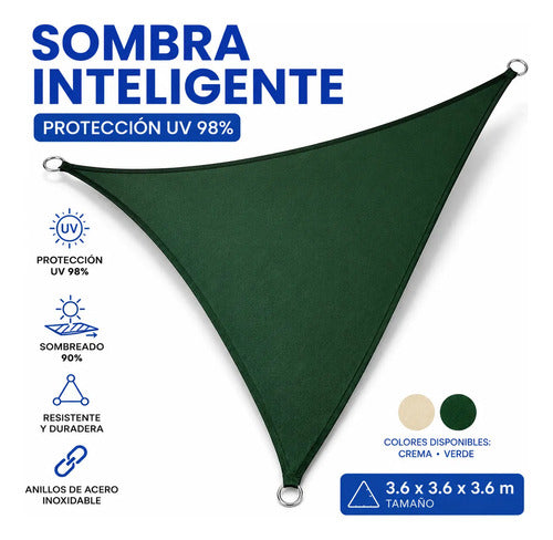 Toldo Lona Triangular 3.6m Impermeable Jardin Sombra Sombra Aleatorio - 2 Colores