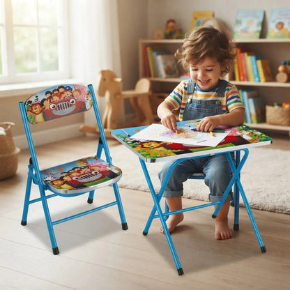 Set Mesa Silla Infantil Plegable Diseño Escolar 60x40cm Azul