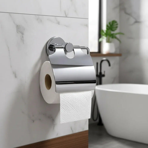 Soporte Portarrollos Baño Tapa Papel Higiénico Pared Plateado