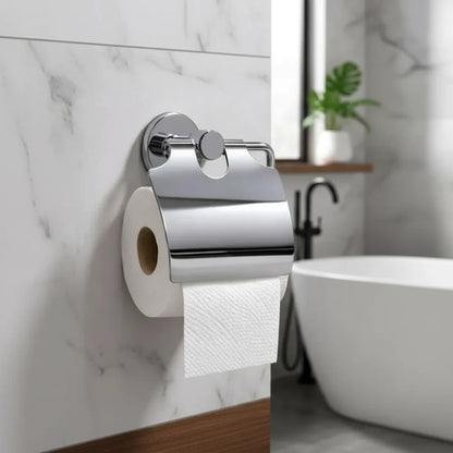 Soporte Portarrollos Baño Tapa Papel Higiénico Pared Plateado