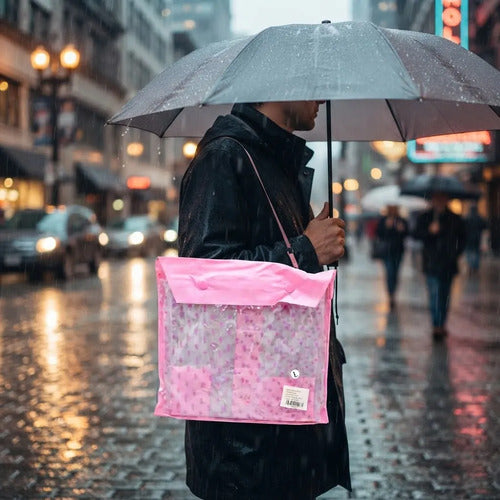 Pilot Impermeable Lluvia Infantil Rosado Capucha Con Visera Rosa L Estampado (motivos Tipo Corazones/figuras)