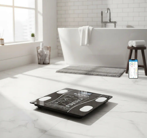 Balanza Corporal Baño Digital De Vidrio Con App Negro