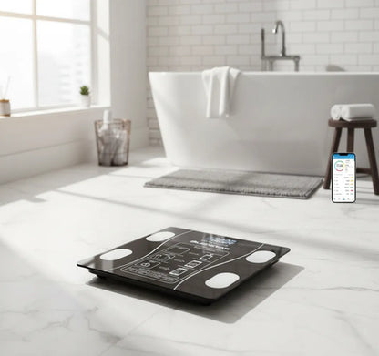 Balanza Corporal Baño Digital De Vidrio Con App Negro