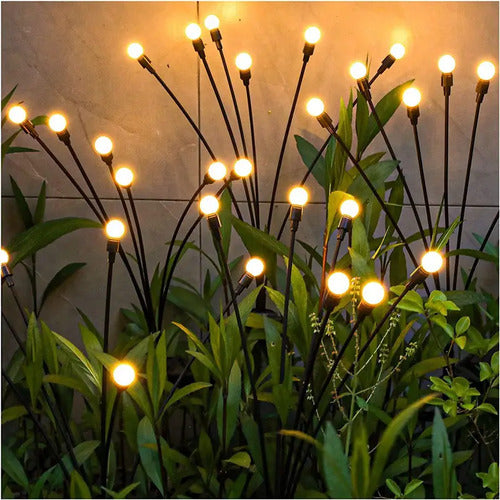Estaca Luz Solar Ramo 12 Leds Bombillas Jardin Exterior X2 Negro