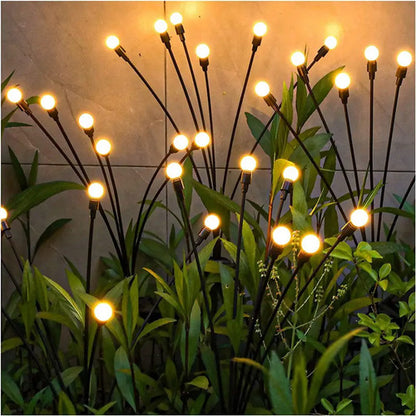 Estaca Luz Solar Ramo 12 Leds Bombillas Jardin Exterior X2 Negro