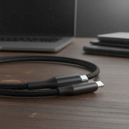 Cable Usb Tipo C A Tipo C Reforzado Carga Y Datos 1m Nylon Negro
