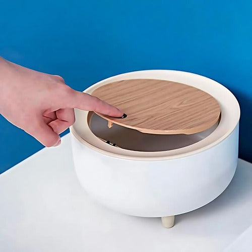 Papelera Con Tapa A Presion Mini Cesto Basura Living Cocina Blanco