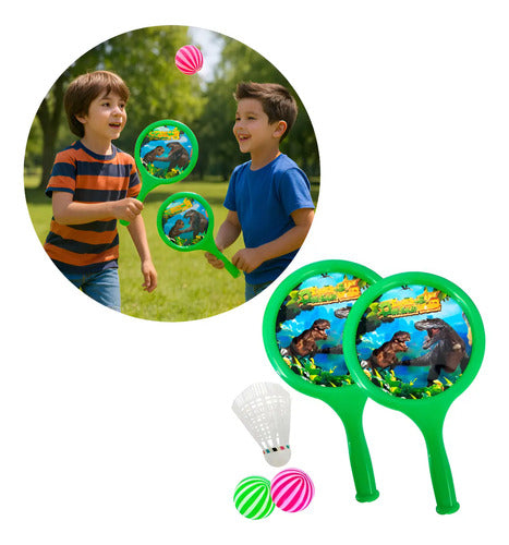 Set De Raquetas Con 2 Pelotas Juguete Infantil De Plastico Verde