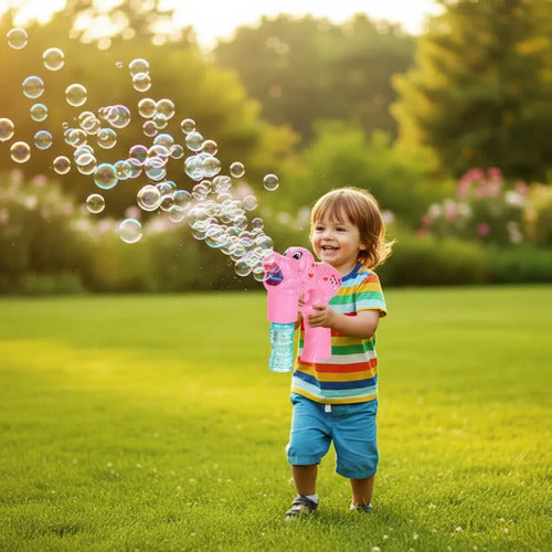 Pistola Lanza Burbujas Automática Perro Luz Música Infantil Rosa